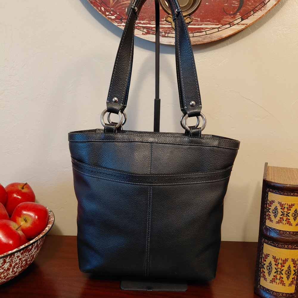 Coach Penelope Black Pebbled Leather Tote - Picture 2 of 12